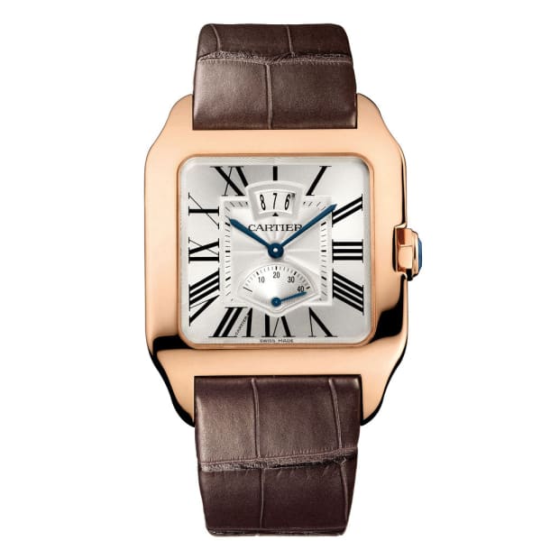 Cartier, Santos-Dumont Mechanical, Silver Dial, Brown Leather Mens Watch, Ref. # W2020067