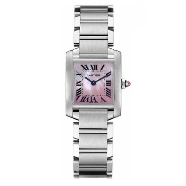 Cartier, Tank Francaise Steel Pink Mother-of-Pearl Ladies Watch, Ref. # W51028Q3