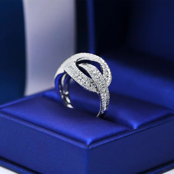 Charming 18k White Gold Cocktail Ring with 1.30ct of Natural Diamonds R-6300, Ring in packing, Main view