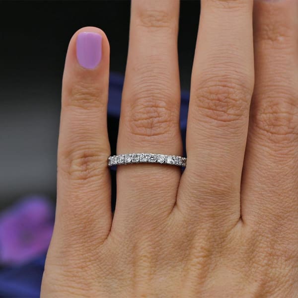 Charming White Gold Diamond Wedding Band ET-2505, Ring on a finger