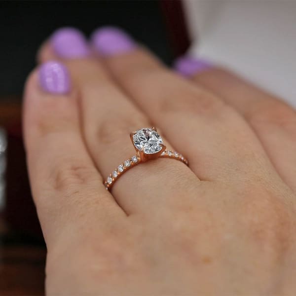 Delicate Rose Gold Engagement ring features oval 1.01ct Diamond ENG-10005, Ring on a finger