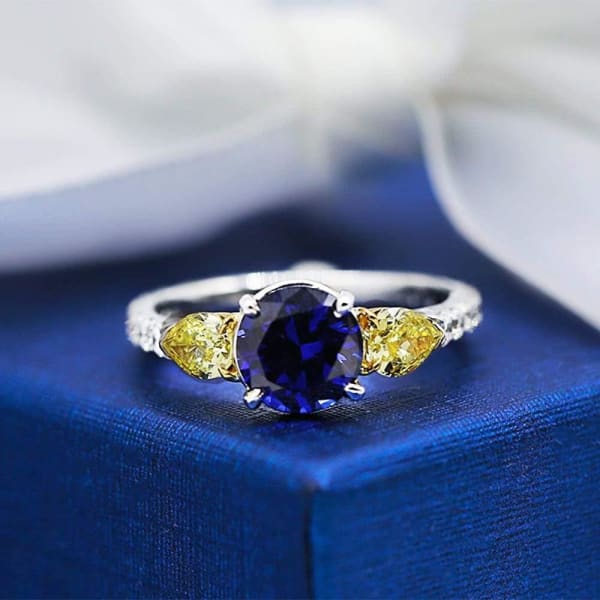Elegant Engagement Ring with 2.00ct Center Blue Sapphire and two Diamonds ENG-12503, Full face