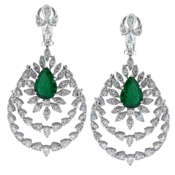 Emerald Earrings 18kt white gold with 6.14ct emerald stones and 13.04ct white diamonds EAR16000