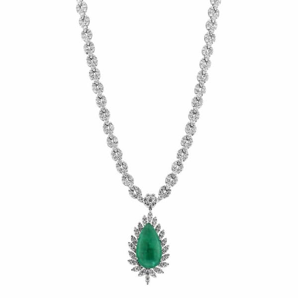 Emerald Necklace 18k white gold with 34.05ct side diamond and 26.37ct emerald EMR-2400