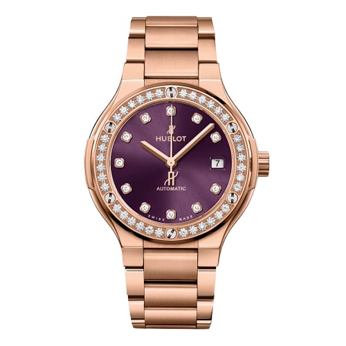 Hublot, Classic Fusion King Gold Purple Diamonds Bracelet Watch, Ref. # 568.OX.898V.OX.1204