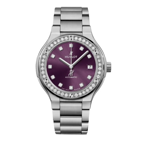 Hublot, Classic Fusion Titanium Purple Diamonds Bracelet Watch, Ref. # 568.NX.897V.NX.1204