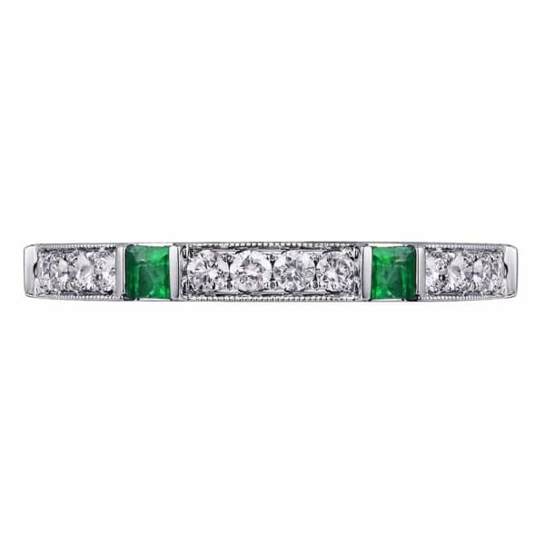 Luxury memorable 18K white gold band is set with .30ct white round diamonds and .45ct Emerald KR10548