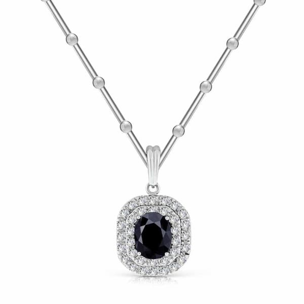 Oval-Cut Ruby Pendant with Diamond Double Halo 18kt White Gold PEN-5750