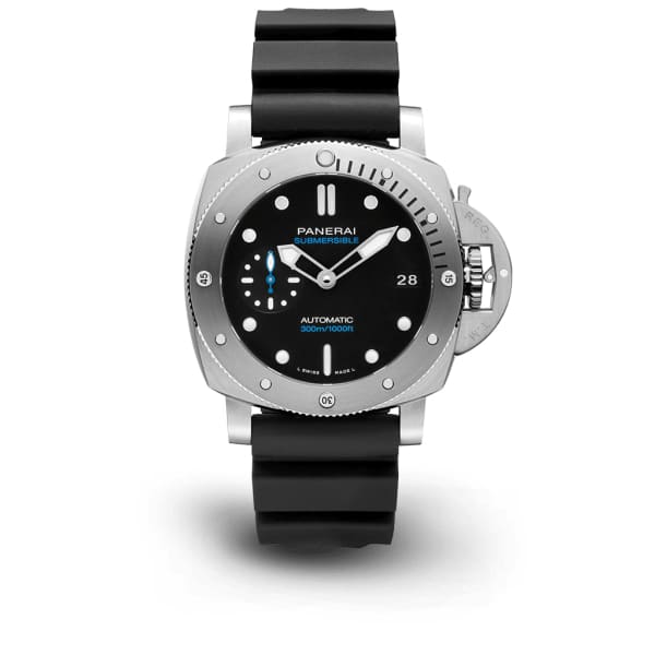 Panerai, Submersible - 42mm, Brushed Silver-tone Stainless Steel Case, Black dial Watch, Ref. # Pam00973