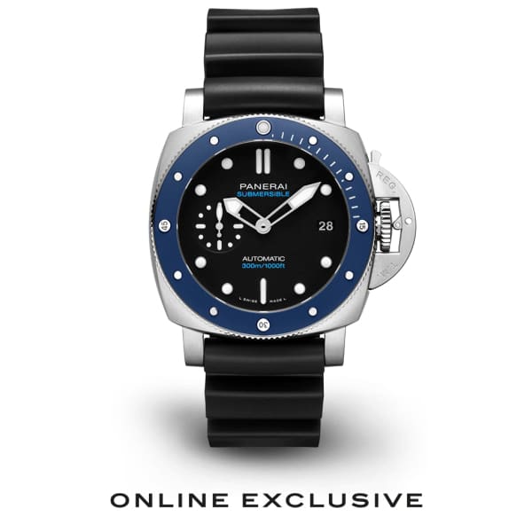 Panerai, Submersible Azzurro - 42mm, Satin Aisi 316l Steel Case, Matte Black dial Watch, Ref. # Pam01209