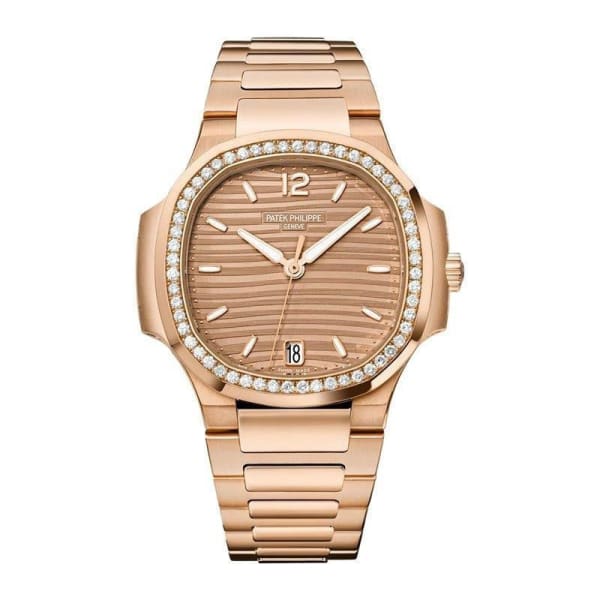 Patek Philippe, Nautilus 35.2mm | 18k Rose gold bracelet | Golden Brown Opaline dial Diamond bezel | 18k Rose gold Case Men's Watch 7118-1200R-010