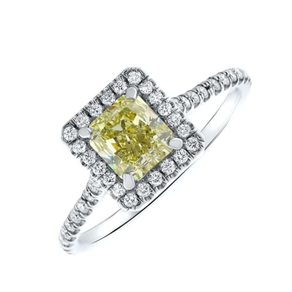 Platinum Engagement Ring With Center Diamond 1.05ct Radiant Cut Fancy Yellow DS-4564500, Main view