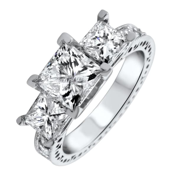Platinum Engagement Ring With Center Diamond 2.12ct Princess Cut With Antique Design 177800, Main view