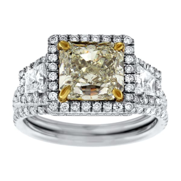 Platinum Engagement Ring With Center Diamond 3.00ct Fancy light yellow Radiant Shape RN-1712000