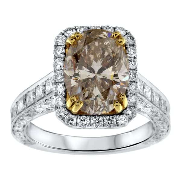 Platinum Engagement Ring With Center Diamond 3.38ct Fancy brownish yellow Oval Shape RN-1711000
