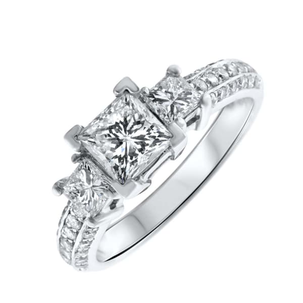 Platinum Three stone engagement ring with center diamond 1.07CT princess cut RN-17000, Main view