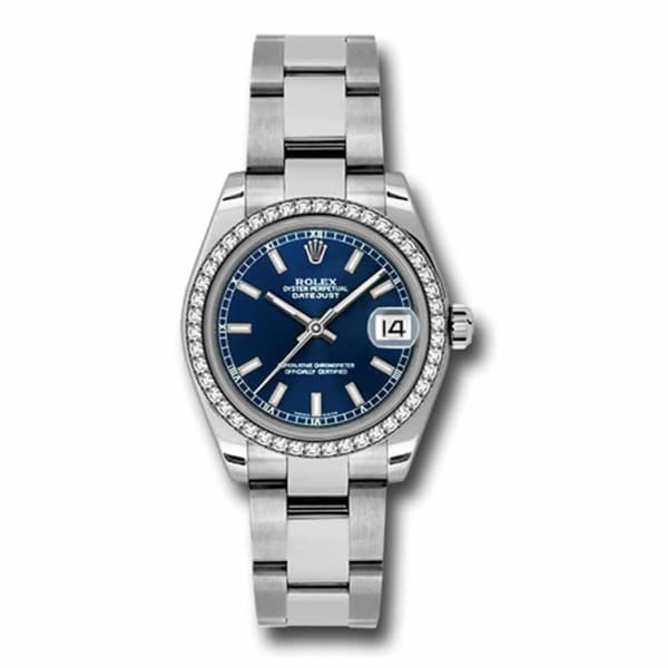 Rolex, Datejust 31 Watch Blue dial, Diamond bezel, Stainless Steel Oyster 178384-0057