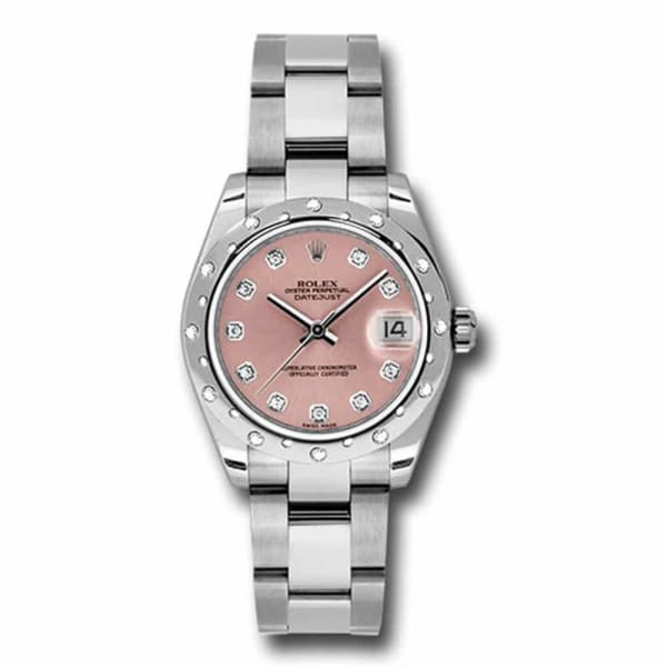 Rolex, Datejust 31 Watch Pink dial, Diamond bezel, Stainless Steel Oyster 178344-0067