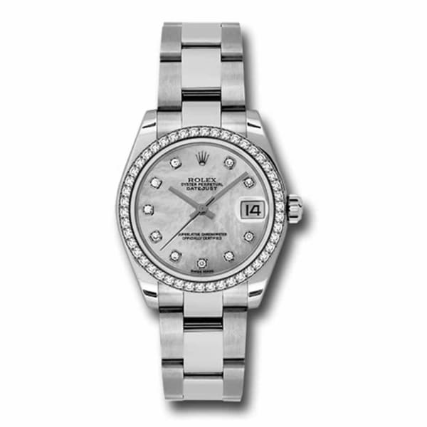 Rolex, Datejust 31 Watch White Mother of pearl dial, Diamond bezel, Steel Oyster 178384-0018