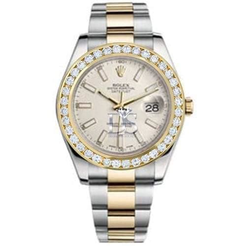 Rolex, Datejust II 41mm, Two-Tone Stainless Steel and 18k Yellow Gold Oyster bracelet, Ivory dial Diamond bezel, Men's Watch 116300ISODB