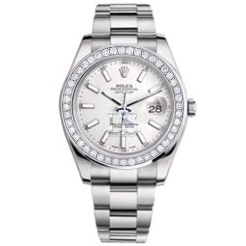 Rolex, Datejust II 41mm, Stainless Steel Oyster bracelet, White dial Diamond bezel, Men's Watch 116300WDB