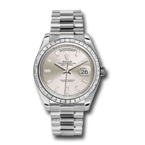 Rolex, Day-Date 40 Presidential Silver dial, Diamond Bezel, President bracelet, Watch 228396tbr-0011