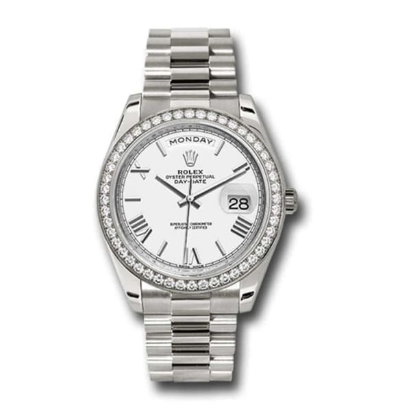 Rolex, Day-Date 40 Presidential White dial, Diamond Bezel, President bracelet, White gold Watch, 228349rbr-0039