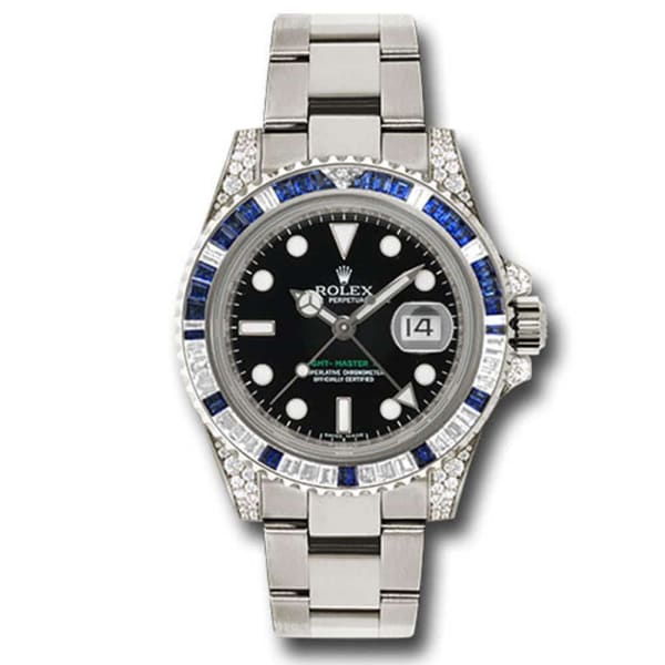 Rolex, GMT-Master II, Black Dial 18k White Gold Mens Watch with diamonds 116759SA