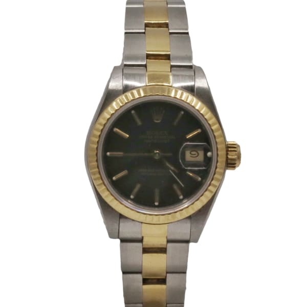 Rolex, Lady-Datejust 26mm, Two-Tone Stainless Steel and 18k Yellow Gold Oyster bracelet, Black dial Fluted bezel, Stainless Steel and 18k Yellow Gold case Ladies Watch 69173