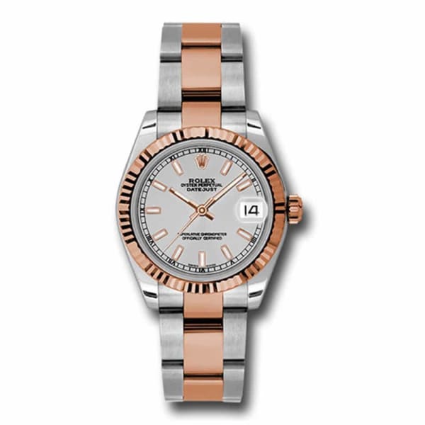 Rolex, Ladies Watch Datejust 31mm Silver dial, Fluted bezel, Stainless steel, and 18k Rose gold Oyster, 178271 sio