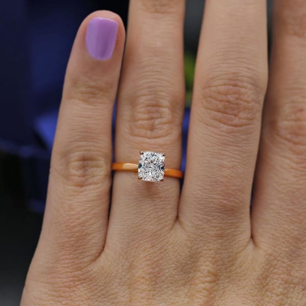 Solitaire Rose Gold Engagement Ring with 1.72ct Cushion Diamond ENG-24000, Ring on a finger