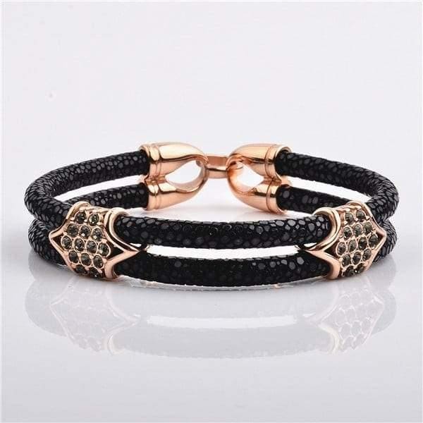 Stainless Steel Charm With Real Python Leather Bracelet - 