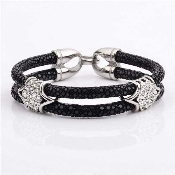 Stainless Steel Charm With Real Stingray Leather Bracelet 