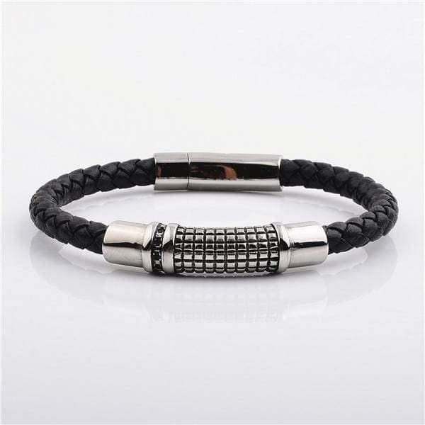 Stainless Steel Clasp With Real Cow Leather Bracelet Black