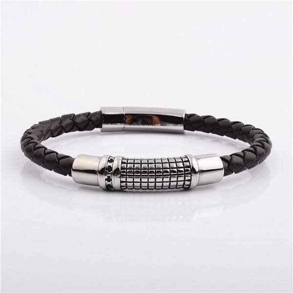 Stainless Steel Clasp With Real Cow Leather Bracelet Dark Brown