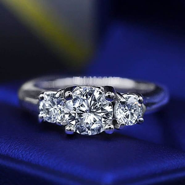 Three-stone Platinum engagement ring with 1.00ct Center Round Diamond ENG-25000