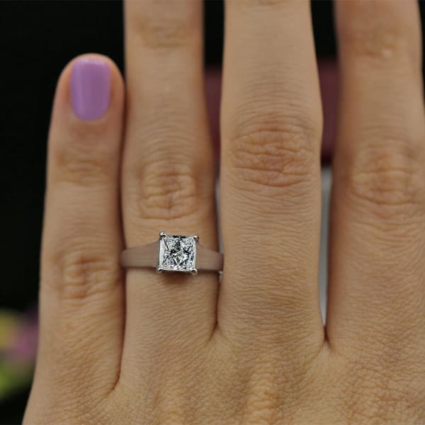 White Gold Engagement Ring with Solitaire 1.10ct Princess Cut Diamond RN-12750, Ring on a finger