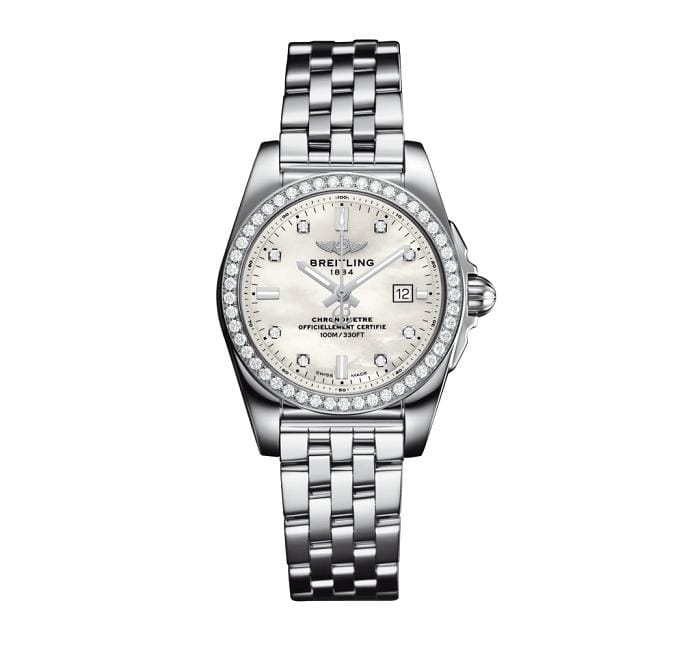 Breitling Ladies Galactic 29 Sleek, 29mm, Stainless Steel and Diamond set, White Mother of Pearl dial, A72348531A1A1