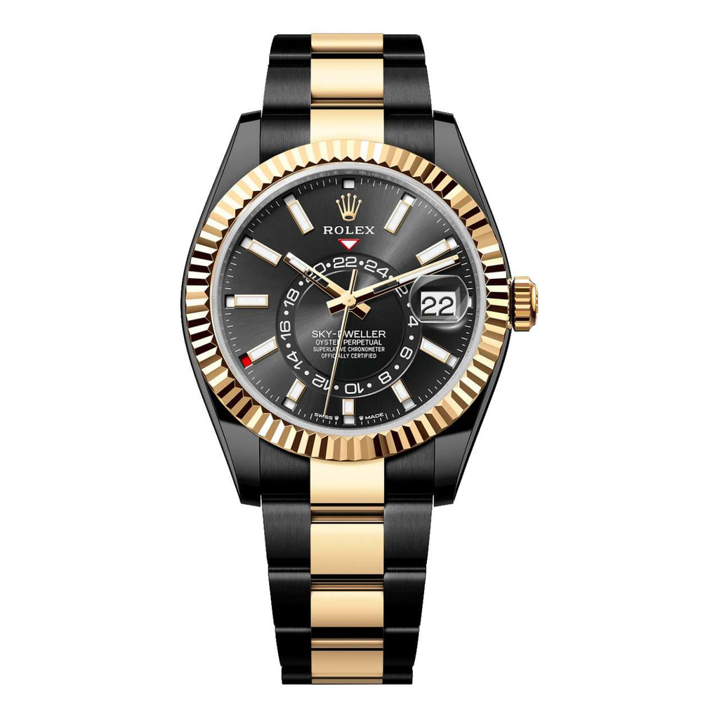 2023 Release Black Rolex DLC-PVD Sky-Dweller 42mm | Two-Tone Black DLC-PVD Stainless Steel and 18k Yellow gold Oyster bracelet | Black dial Fluted bezel | Men's Watch 336933-pvd-2