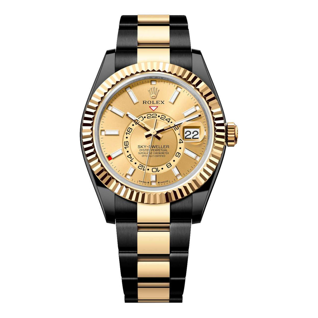 2023 Release Black Rolex DLC-PVD Sky-Dweller 42mm | Two-Tone Black DLC-PVD Stainless Steel and 18k Yellow gold Oyster bracelet | Champagne dial Fluted bezel | Men's Watch 336933-pvd-2