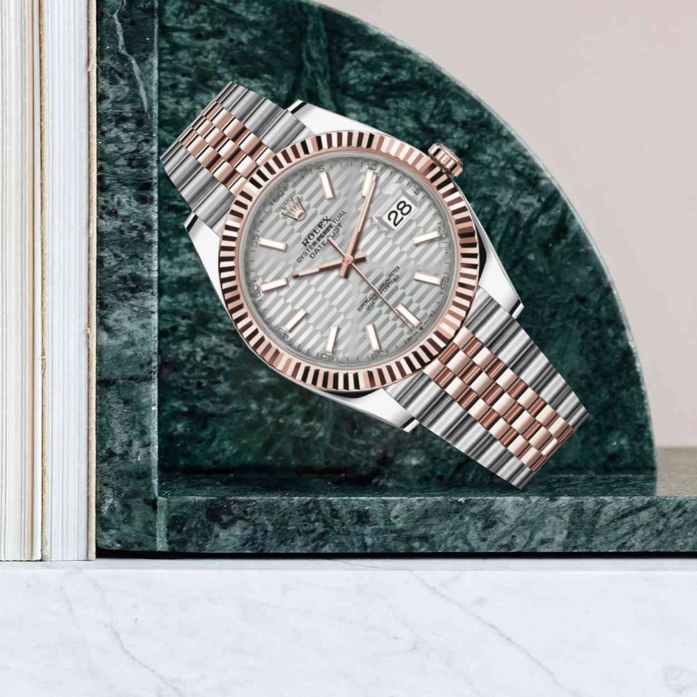 2024 Never Worn Rolex Datejust 41mm - Ref: 126331 - Silver Fluted Motif Dial Two Tone Stainless Steel & 18K Rose Gold Jubilee Bracelet Men's Watch