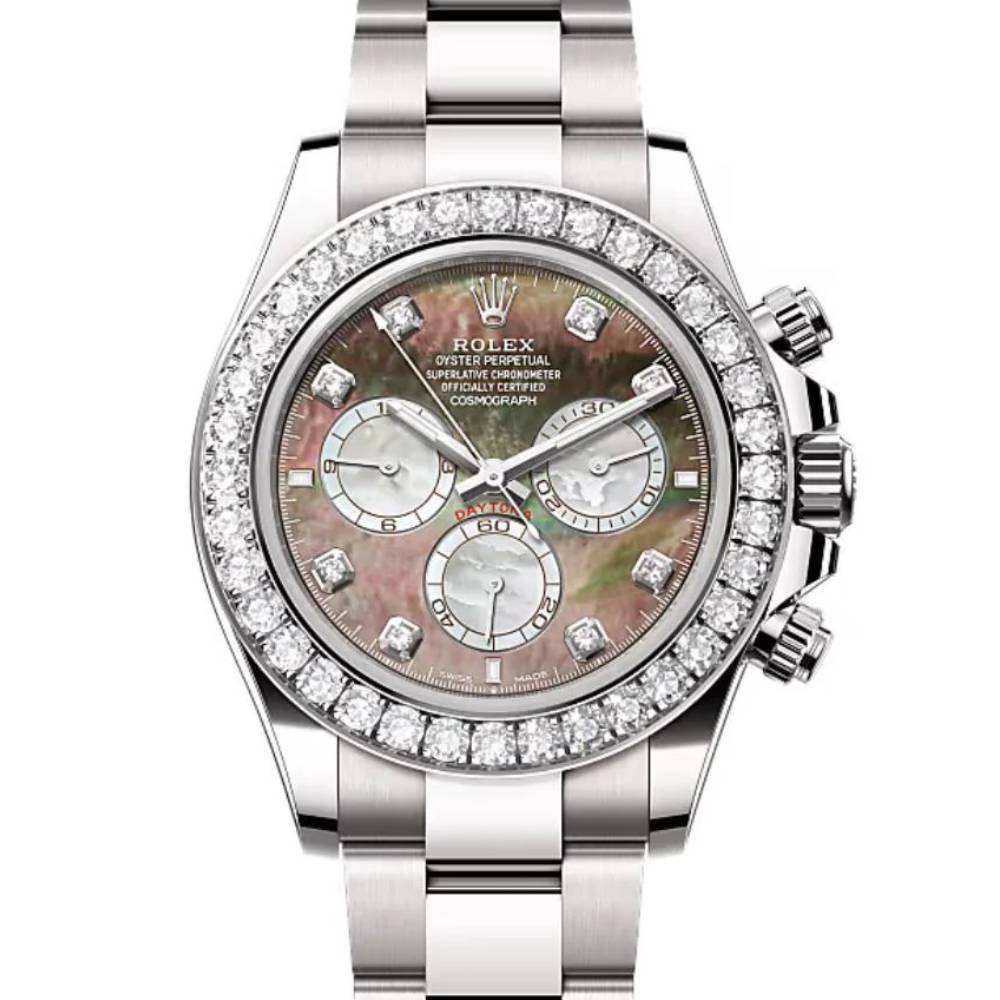 2024 Release Rolex Cosmograph Daytona 40 mm | Oysterflex bracelet | White and black mother-of-pearl dial Diamond bezel | 18k white gold Case Men's Watch 126579RBR