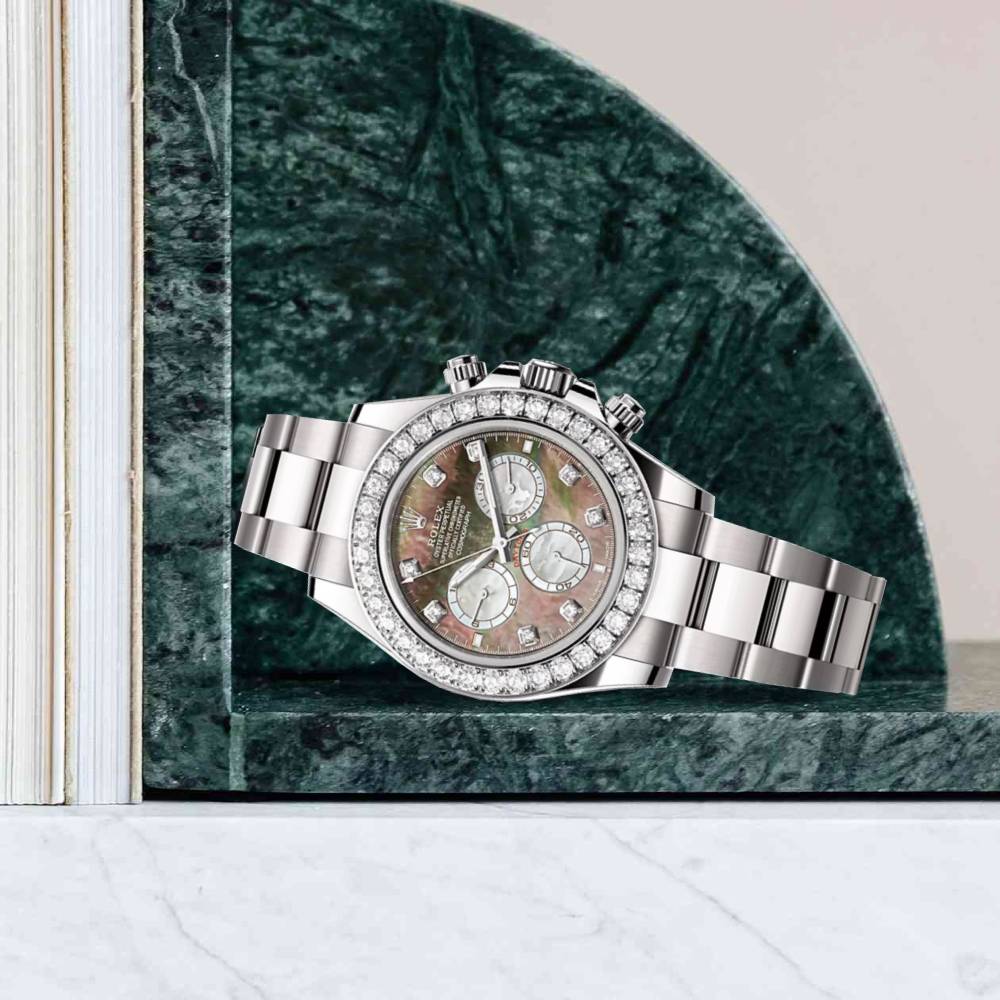 2024 Release Rolex Cosmograph Daytona 40 mm | Oysterflex bracelet | White and black mother-of-pearl dial Diamond bezel | 18k white gold Case Men's Watch 126579RBR