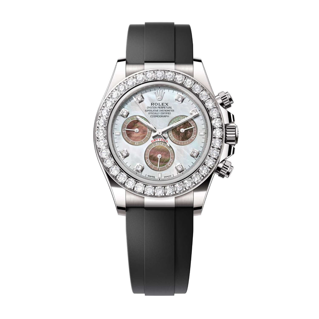 2024 Release Rolex Cosmograph Daytona 40 mm | Oysterflex Bracelet | White and Black mother-of-pearl dial Diamond bezel | 18k white gold Case Men's Watch 126589rbr-0001