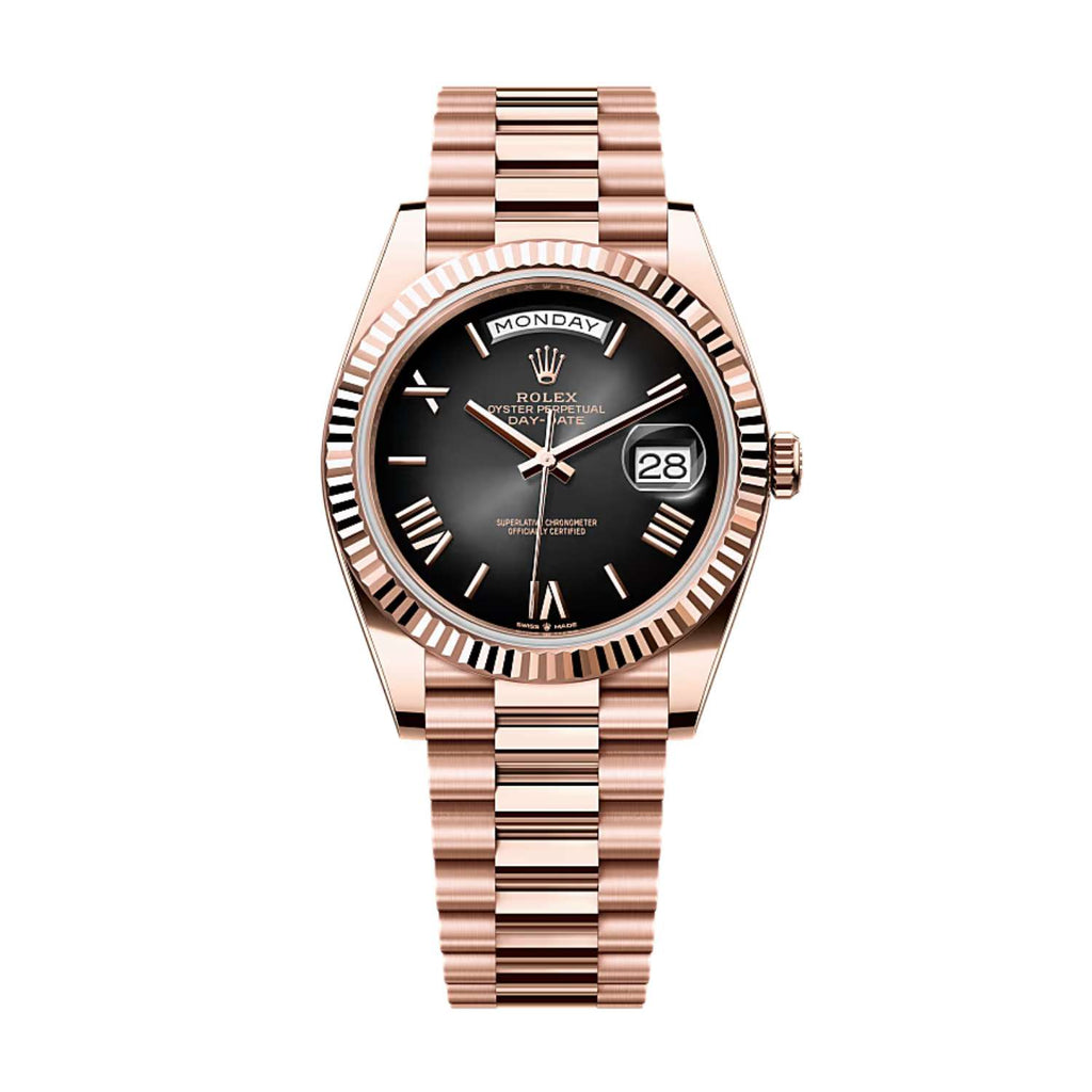2024 Release Rolex Day-Date 40 mm | 18k Everose Gold President Bracelet | Slate ombré dial Fluted bezel | Men's Watch 228235-0055