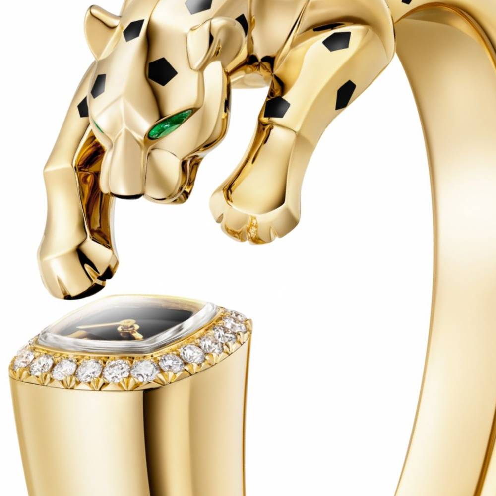 2025 Model Cartier Panthere Jewellery 160mm Watch - Ref: HPI01706 - Black Dial in 18k Yellow Gold Bracelet