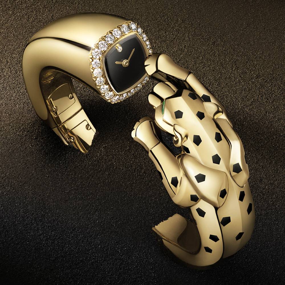 2025 Model Cartier Panthere Jewellery 160mm Watch - Ref: HPI01706 - Black Dial in 18k Yellow Gold Bracelet