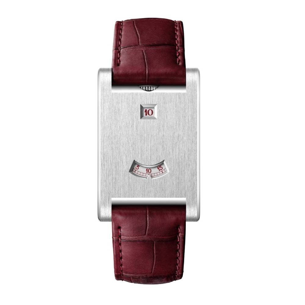 2025 Model Cartier Tank a Guichets 25mm Watch - Ref: WGTA0236 - White Discs Visible Through Apertures Dial in Platinum, Red Leather Bracelet