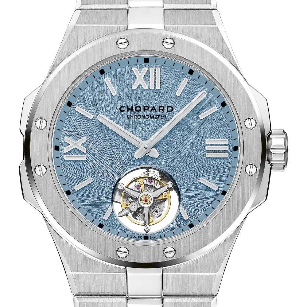 2025 Model Chopard Alpine Eagle Flying Tourbillon 41mm Watch - Ref: 298616-3003 - Blue Dial in Stainless Steel Bracelet