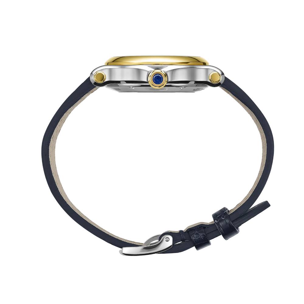 2025 Model Chopard Happy Sport 33 mm Watch - Ref: 278608-4001 - Silver Dial in 18k Yellow Gold Case, Blue Leather Strap